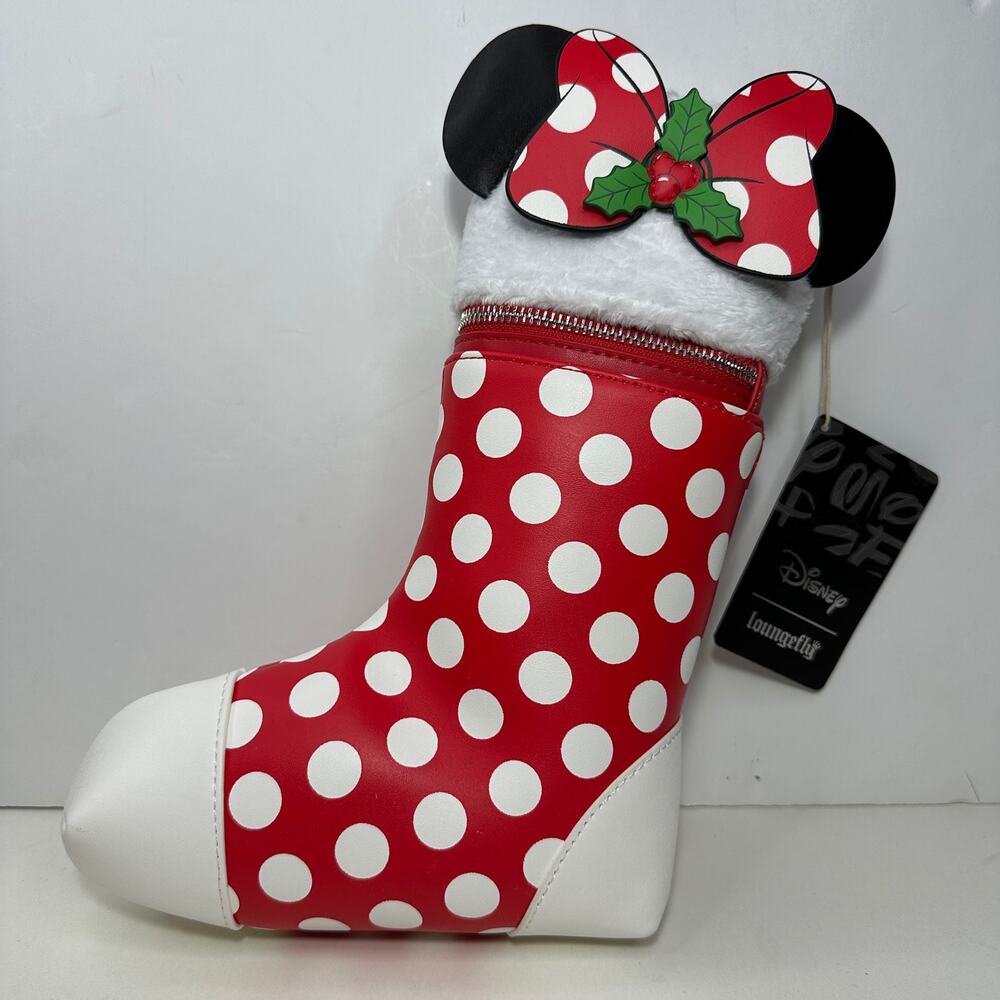 Loungefly Red & White Minnie Polka Dot Holiday Stocking Crossbody Bag